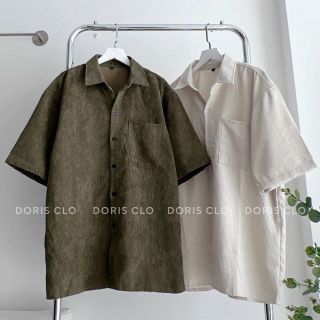 Áo sơ mi nhung tăm tay ngắn có 1 túi ngực form dưới 70kg