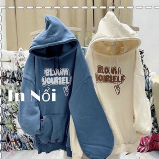 Áo hoodie thun nỉ logo in bloom yourself form dưới 70kg