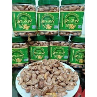 Hạt điều rang muối Bazan Bình Phước nguyên hạt dinh dưỡng A+ loại 1 hộp 500g nắp xanh còn vỏ lụa