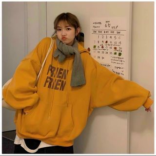 Áo hoodie nỉ ngoại tay phồng cánh dơi in frien frien form dưới 70kg đẹp