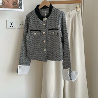 ÁO DẠ XƯƠNG CÁ PHỐI TAY SƠ MI -PHONG CÁCH HÀN QUỐC