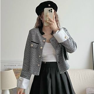 ÁO DẠ XƯƠNG CÁ PHỐI TAY SƠ MI -PHONG CÁCH HÀN QUỐC