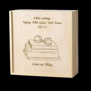 Hộp gỗ nắp trượt khắc nội dung tùy chọn - 21x24x10cm - hộp gỗ đựng quà