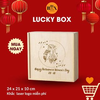Hộp gỗ nắp trượt khắc nội dung tùy chọn - 21x24x10cm - hộp gỗ đựng quà