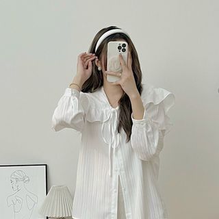 ÁO SƠ MI CỔ BÈO KIỂU DÁNG HÀN QUỐC
