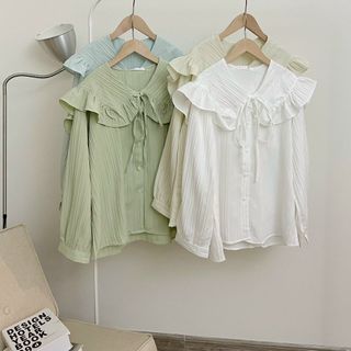 ÁO SƠ MI CỔ BÈO KIỂU DÁNG HÀN QUỐC