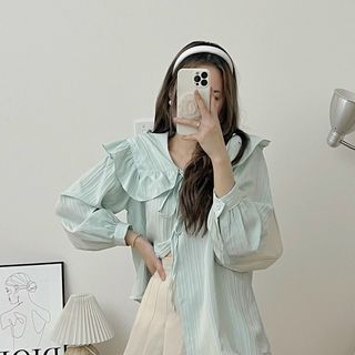 ÁO SƠ MI CỔ BÈO KIỂU DÁNG HÀN QUỐC
