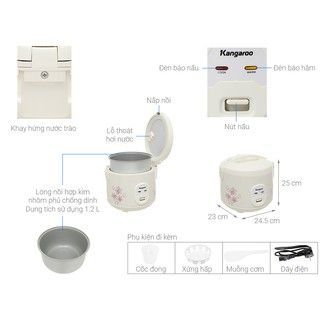 Nồi cơm điện nắp gài Kangaroo KG12RC1 - 1.2 lít Bảo hành 12 tháng đổi mới trong 7 ngày