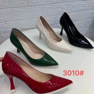 Giày cao gót nữ gót nhọn da bóng có vân F016-06