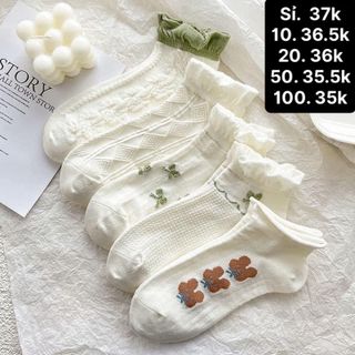 SET 10 ĐÔI TẤT Trắng XANH LÁ MẪU MỚI VIỀN BÈO