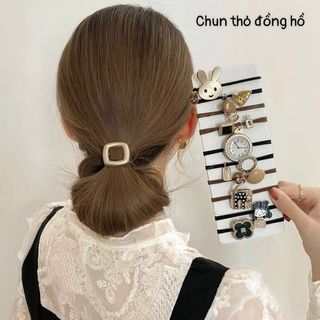SET 10 CHUN CỘT TÓC HÌNH THỎ, ĐỒNG HỒ TÚI ZIP