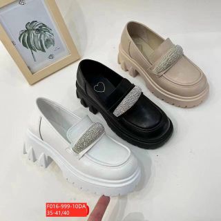 Giày lười nữ da mềm đế cao đính họa tiết kim loại F016