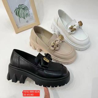 Giày lười nữ da mềm đế cao đính họa tiết kim loại F016