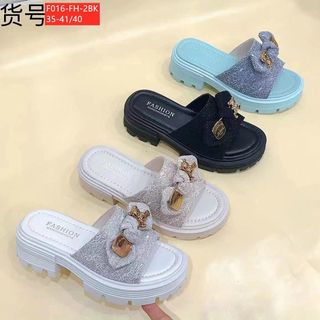 Dép nữ đính nơ lấp lánh đế bánh mỳ êm chân F016