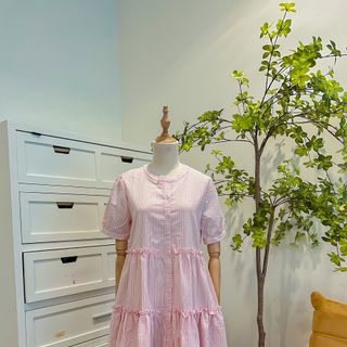Đầm babydoll dáng tay phồng - 2 tầng viền bèo