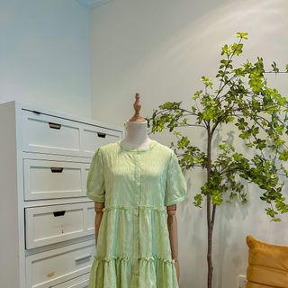 Đầm babydoll dáng tay phồng - 2 tầng viền bèo