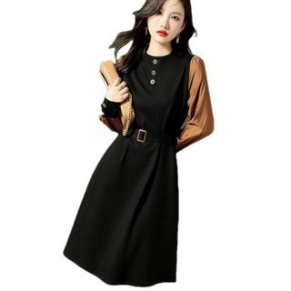 ĐẦM XÒE TAY DÀI PHỐI MÀU NÂU ĐEN - DT1689