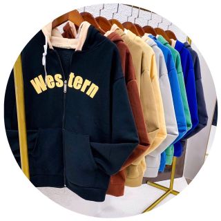 Áo hoodie chống nắng nỉ ngoại hình logo in chữ western form dưới 70kg