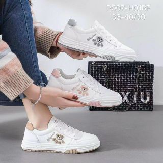 Giày thể thao nữ da mềm họa tiết gấu R007