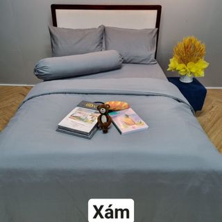 Bộ 3 món - Ga Giường Bo Thun Cotton Đũi Tici Một Màu Trơn Cho Nệm Cao 5 - 35cm
