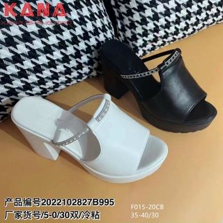Dép cao gót vuông chất da mềm phối vòng kim loại F015