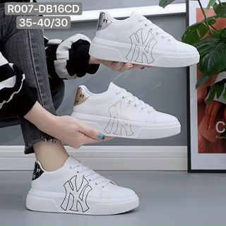 Giày thể thao nữ chất da màu trắng viền gót đẹp R007