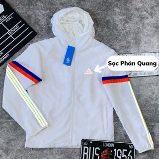 Áo Khoác Dù Nhẹ Có Mũ 2 Lớp Chống Nắng Màu Trắng Viền Cam - Áo Khoác Gió Nam Nữ Thể Thao Line Xuông, Có Dây Rút