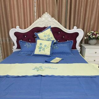 Bộ chăn ga gối phủ bèo satin 1.6m x 2m gồm 6 món
