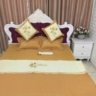 Bộ chăn ga gối phủ bèo satin 1.6m x 2m gồm 6 món