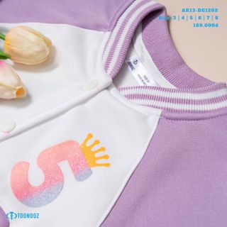 [CHÍNH HÃNG] Áo khoác bomber Toonooz trẻ em nỉ trần bông hot trend bé gái AK13-BG1202 size 3-8 tuổi