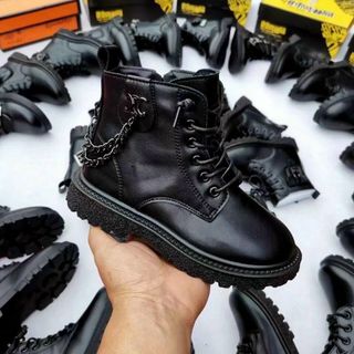 Giày boots trẻ em đen chất da tốt buộc dây cá tính K244 giá sỉ