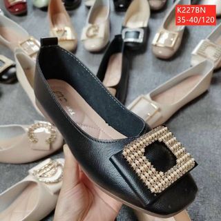 Giày búp bê nữ da mềm đính bản kim loại K227
