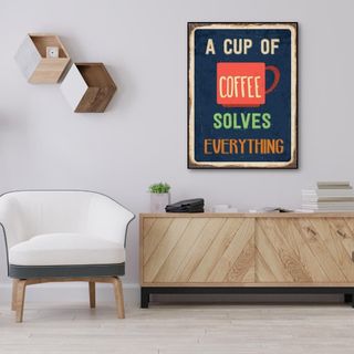 Tranh chữ Tiếng Anh "A Cup Of Coffee Solves Everything" | Tranh động lực W-9778