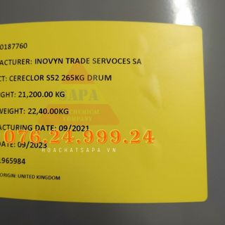 Cereclor S52 (Parafin Chlor hóa): Chất hóa dẻo – Anh