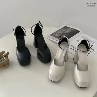 Giày Cao Gót Mũi Vuông Đế Dày Đính Nơ F009