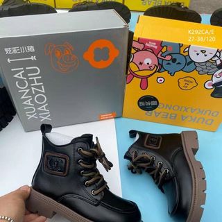 Giày boots trẻ em đen buộc dây sành điệu K292