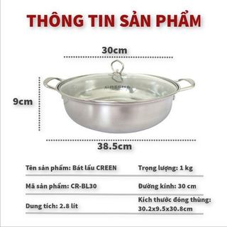 NỒI LẨU INOX CREEN - SIZE 30CM (ĐÁY SẦN)