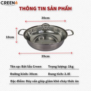NỒI LẨU INOX CREEN - SIZE 30CM (ĐÁY SẦN)