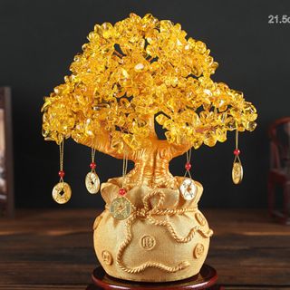 Cây Tài Lộc Đá Thạch Anh Kèm Xu 21.5cm (vàng , tím, xanh)