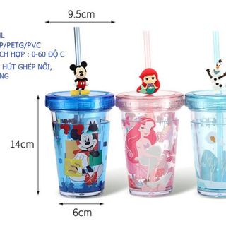 Ly pha lê 2 lớp có ống hút Disney