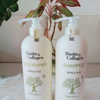 Cặp Gội Xả Biotin Collagen Trắng 1000ml - Giảm Rụng Tóc, Phục Hồi Tóc Khô Xơ