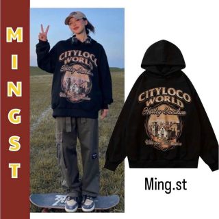 Áo hoodie logo in cityloco world form dưới 70kg đẹp