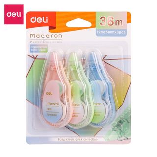 Set 3 Bút xóa băng Deli 36m - Băng xoá kéo Macaron 12mx5mm màu Pastel - EH333