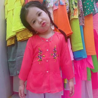 Bà ba bé gái áo vải voan cát + quần trắng phi