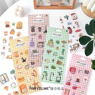 Set 2 tấm sticker dụng cụ, đồ nội thất,Hình dán sổ tay, hộp bút, bình nước_Giao màu ngẫu nhiên giá sỉ