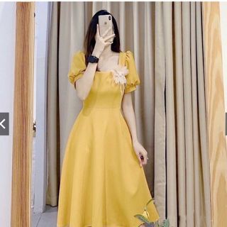 Đầm cổ U đính hoa