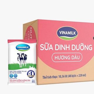 Sữa tươi Dinh dưỡng Vinamilk hương Dâu bịch 220 ml x 48 bịch giá sỉ