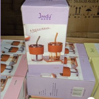Cốc thuỷ tinh bọc da có ống hút 450ml