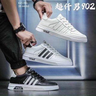 Giày thể thao nam chất da mềm phối kẻ 3 sọc K412