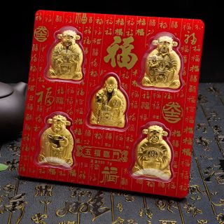 Bộ Ngũ Phúc 5 Ông Thần Tài Mạ Vàng - Ngũ Phúc Lâm Môn (Phúc Lộc Thọ Tài Hỷ) Phong Thủy May Mắn,Sang Trọng